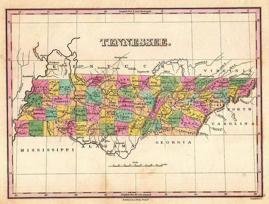 Map Drawing - Antique Map of Tennessee 1827 by Mountain Dreams