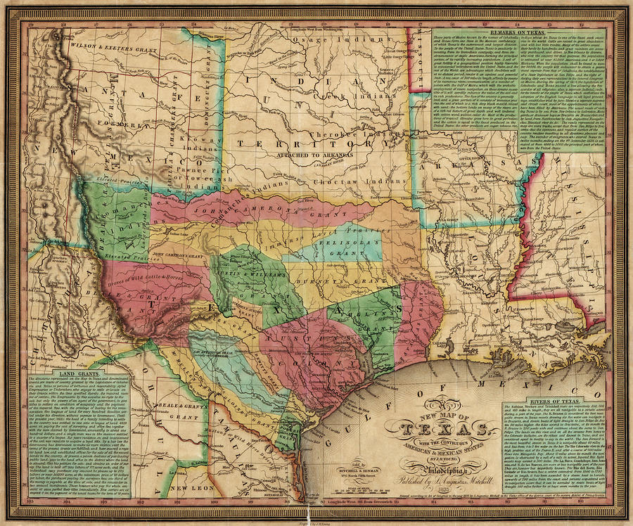 Texas Map Drawing - Antique Map of Texas by James Hamilton Young - 1835 by Blue Monocle