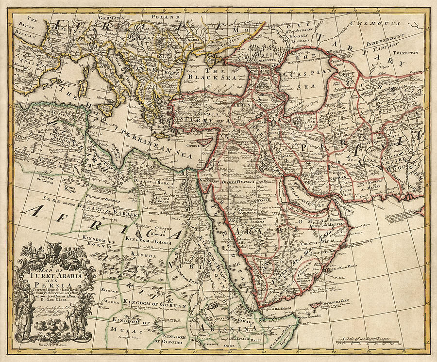 Map Drawing - Antique Map of the Middle East by Guillaume Delisle - 1721 by Blue Monocle