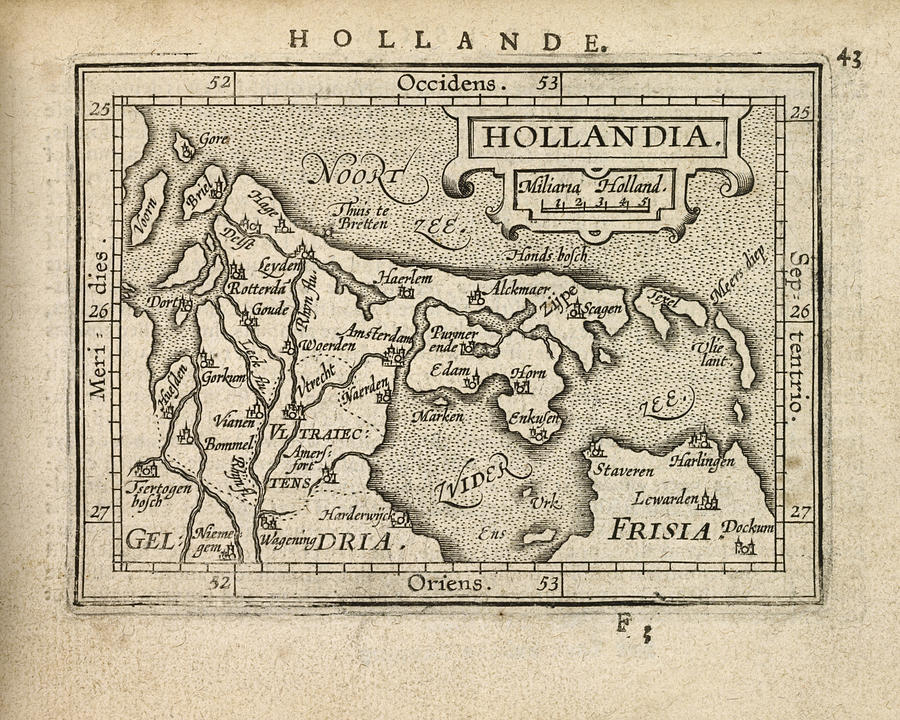 Antique Map of the Netherlands by Abraham Ortelius - 1603 Drawing by Blue Monocle