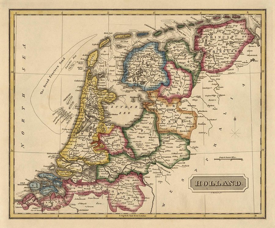 Antique Map of the Netherlands by Fielding Lucas - circa 1817 Drawing by Blue Monocle