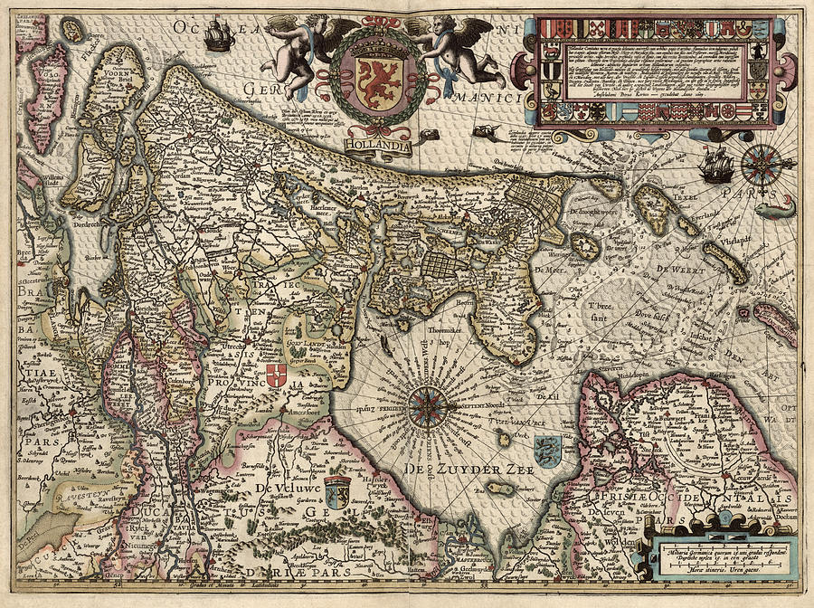 Map Drawing - Antique Map of the Netherlands by Pieter van den Keere - 1617 by Blue Monocle