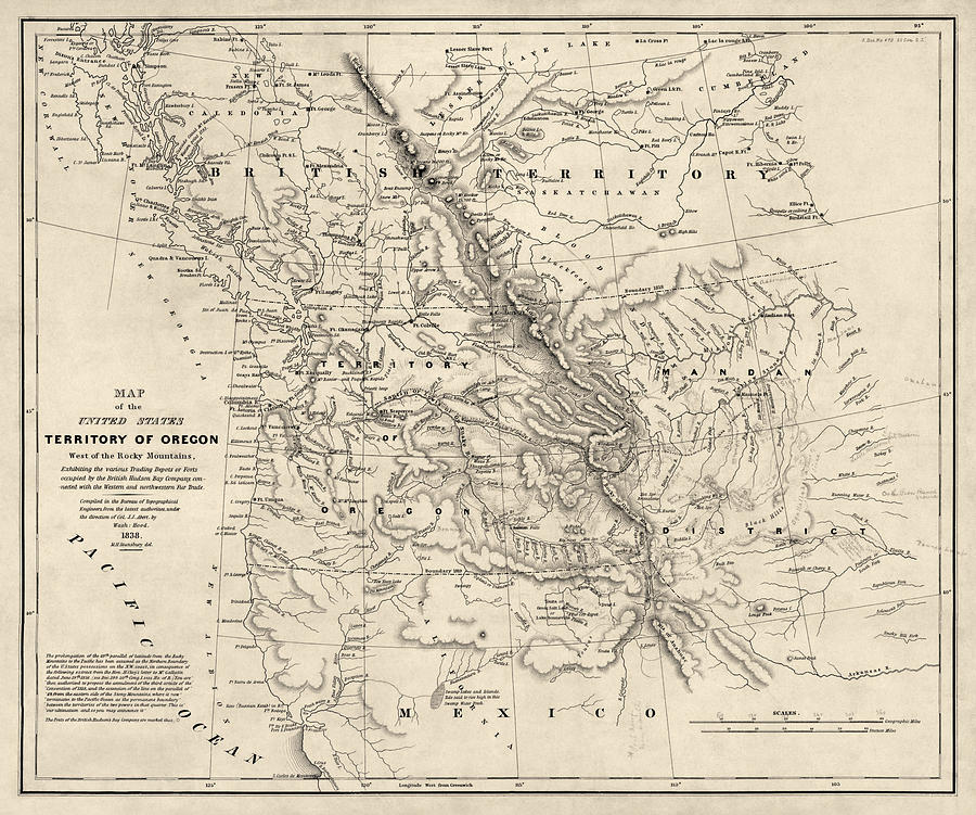 Antique Map of the Pacific Northwest by Washington Hood - 1838 Drawing by Blue Monocle