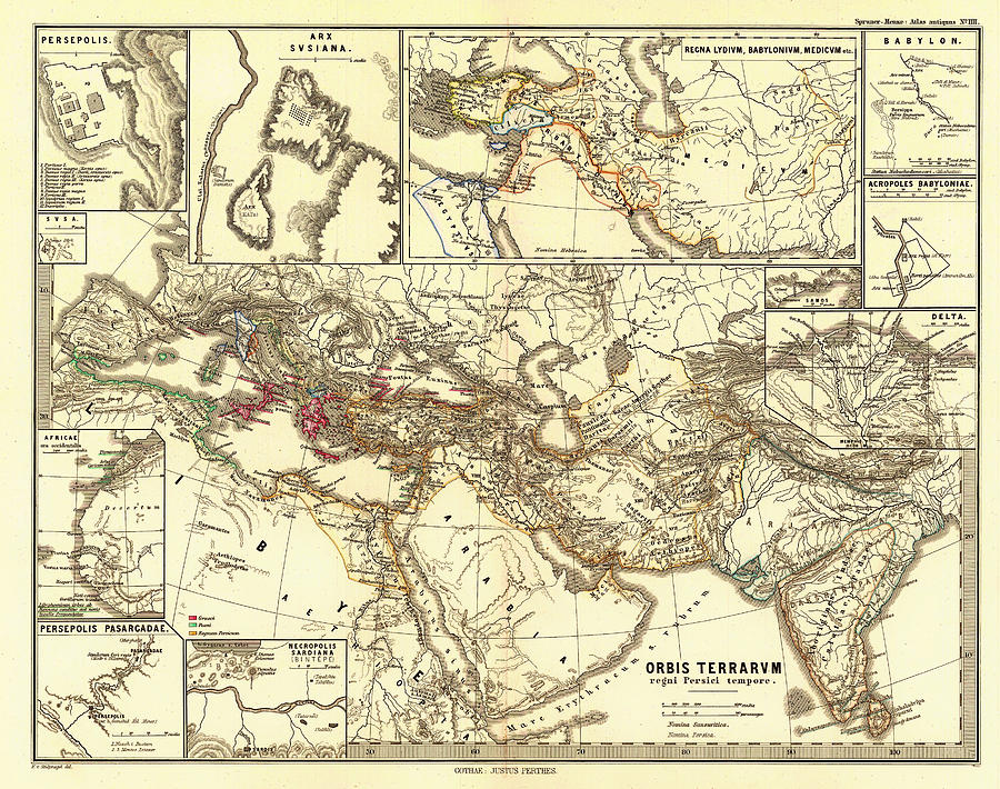 Map Drawing - Antique Map of the Persian Empire by Mountain Dreams