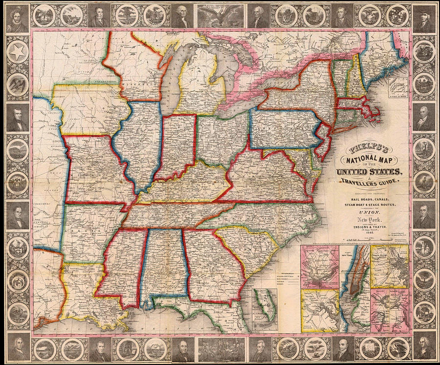 Antique Map of the United States 1848 Drawing by Mountain Dreams - Fine