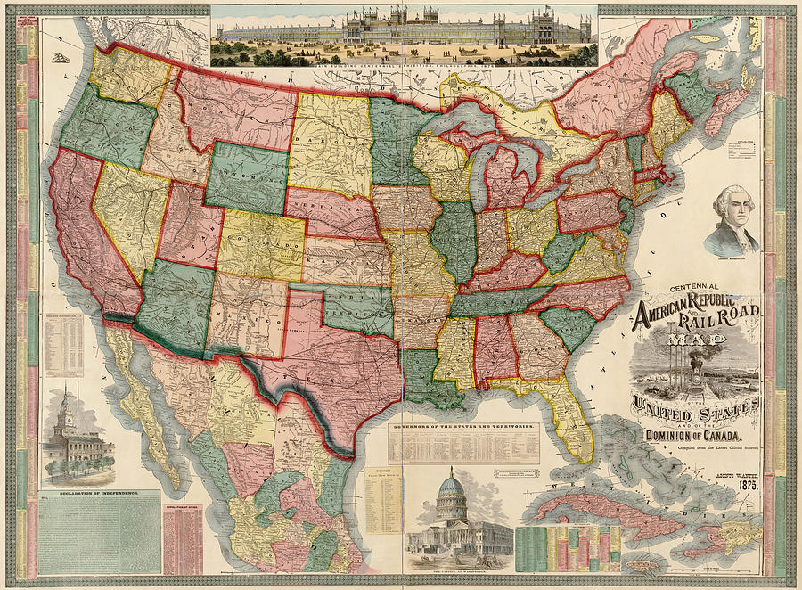 Antique Map of the United States by Gaylord Watson - 1875 Drawing by Blue Monocle