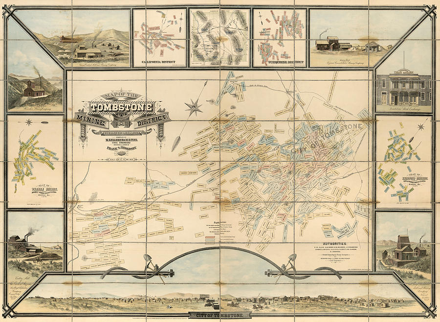 Map Drawing - Antique Map of Tombstone Arizona by Frank S. Ingoldsby - 1881 by Blue Monocle