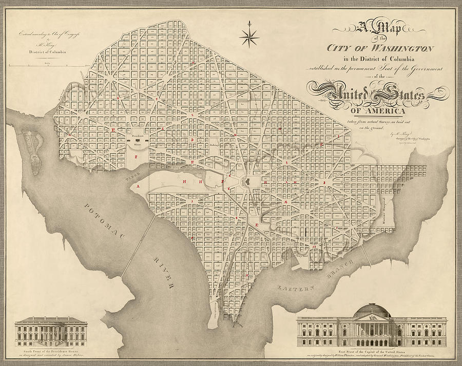 Washington D.c. Drawing - Antique Map of Washington DC by Robert King - 1818 by Blue Monocle