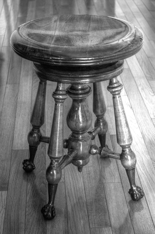 Antique Piano Stool in Monochrome Photograph by Jim Sauchyn