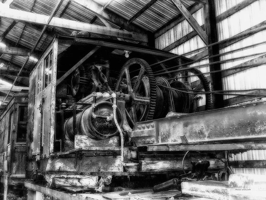Crane Photograph - Antique Railroad Crane Black and White by Thomas Woolworth