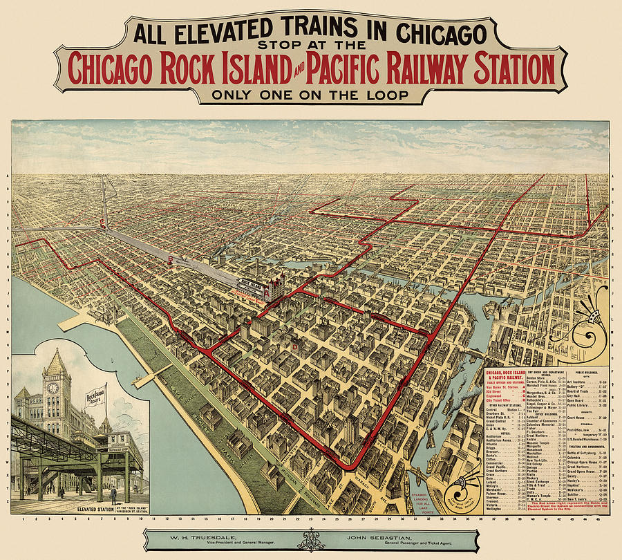 Chicago Drawing - Antique Railroad Map of Chicago - 1897 by Blue Monocle