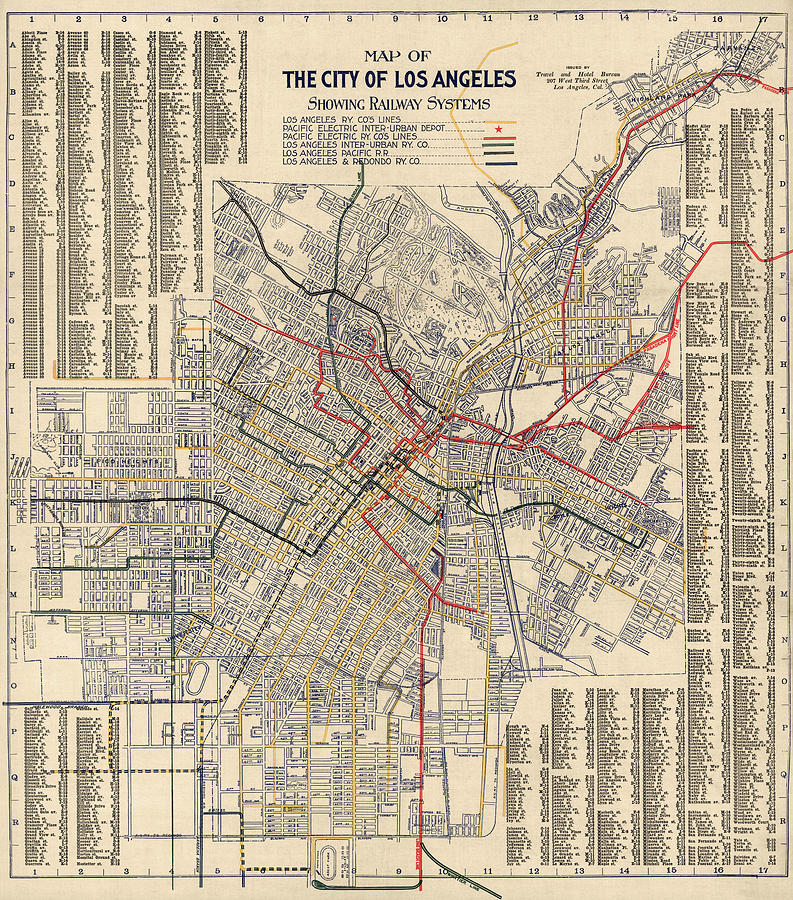 Antique Railroad Map of Los Angeles - 1906 Drawing by Blue Monocle