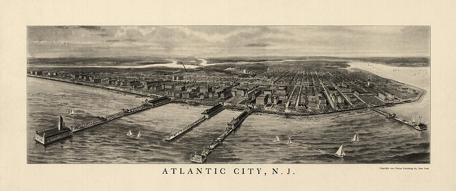 Antique View of Atlantic City New Jersey - 1905 Drawing by Blue Monocle