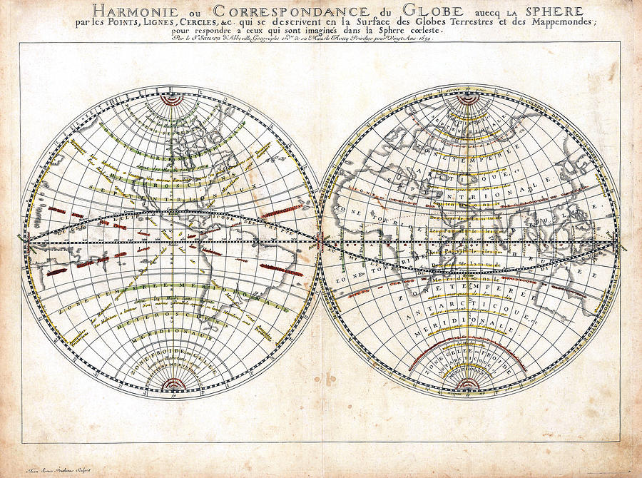 Antique World Map Harmonie ou Correspondance du Globe 1659 Photograph by Karon Melillo DeVega