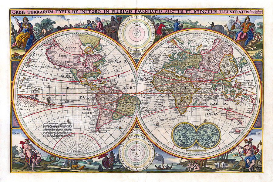 Antique World Map Orbis Terrarum Typus de Integro in Plurimis Emendatus 1657 Photograph by Karon Melillo DeVega