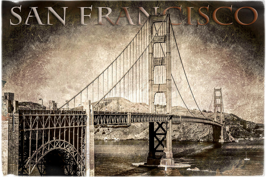 Antiqued Golden Gate Bridge - San Francisco  Photograph by Jennifer Rondinelli Reilly - Fine Art Photography