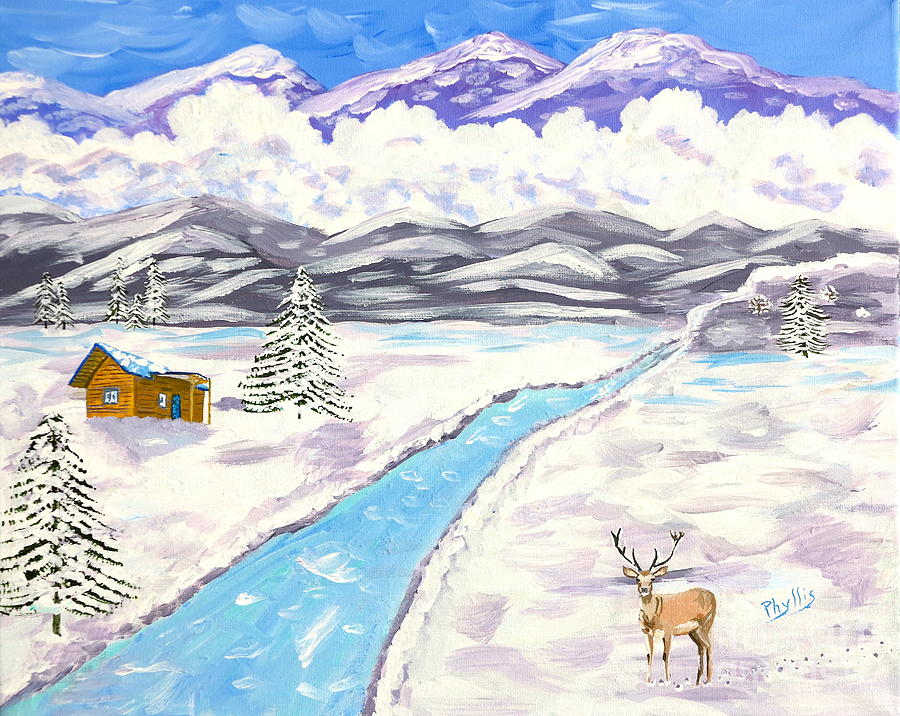 Antlers and Snow Painting by Phyllis Kaltenbach
