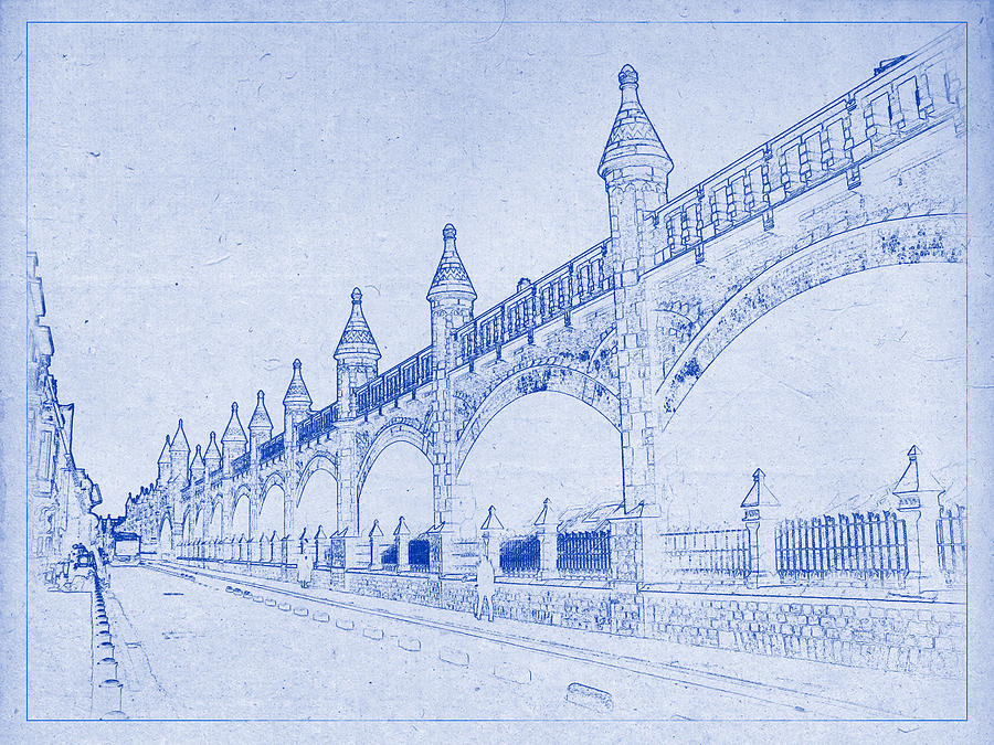 Vintage Photograph - Antwerp Railway Bridge Blueprint by Kaleidoscopik Photography