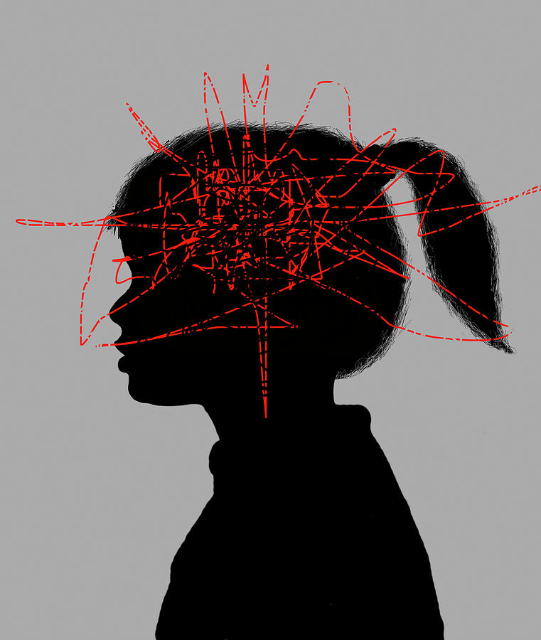 Anxious Young Girl With Squiggly Red Photograph by Ikon Ikon Images