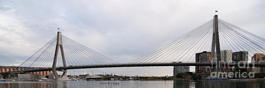 Anzac Bridge with Eights. Photograph by Geoff Childs