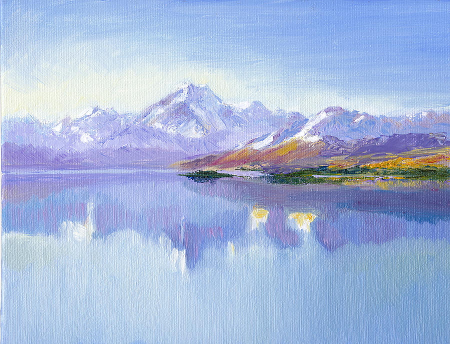 Aoraki aka Mt Cook and Lake Pukaki Painting by Dai Wynn
