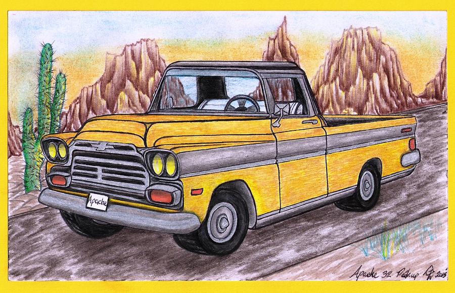 Truck Drawing - Apache 32 Pick-up Truck by Gene Pippert