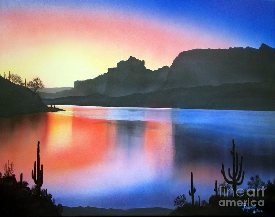 Apache Lake Sunset Painting by Jerry Bokowski
