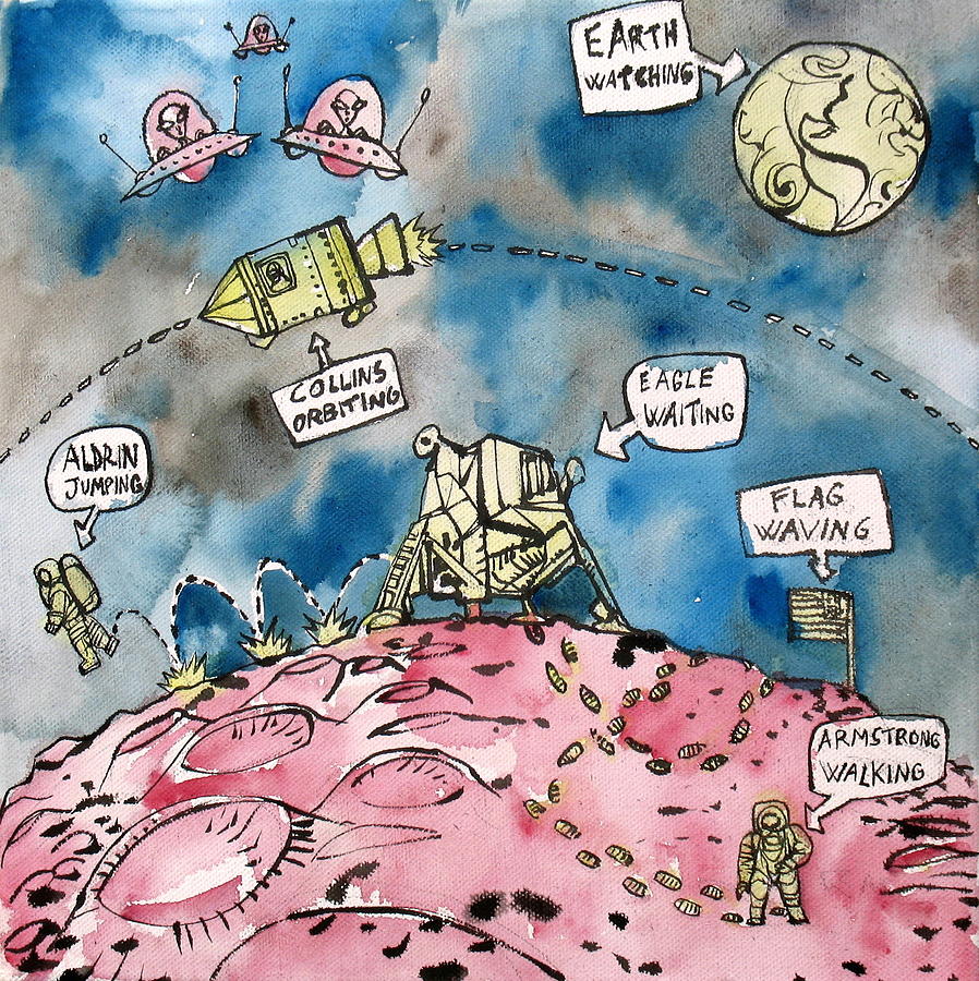 Apollo 11 Mission Comics Style Painting by Fabrizio Cassetta