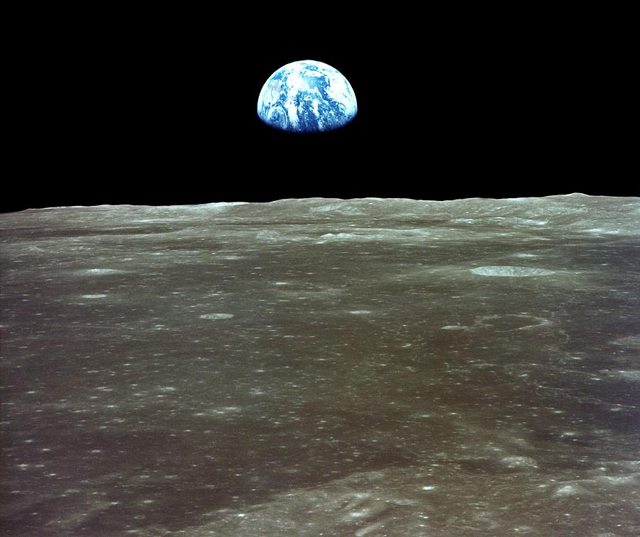 Space Photograph - Apollo 11 View Of Earth Rising Over Moons Horizon by Nasa/science Photo Library