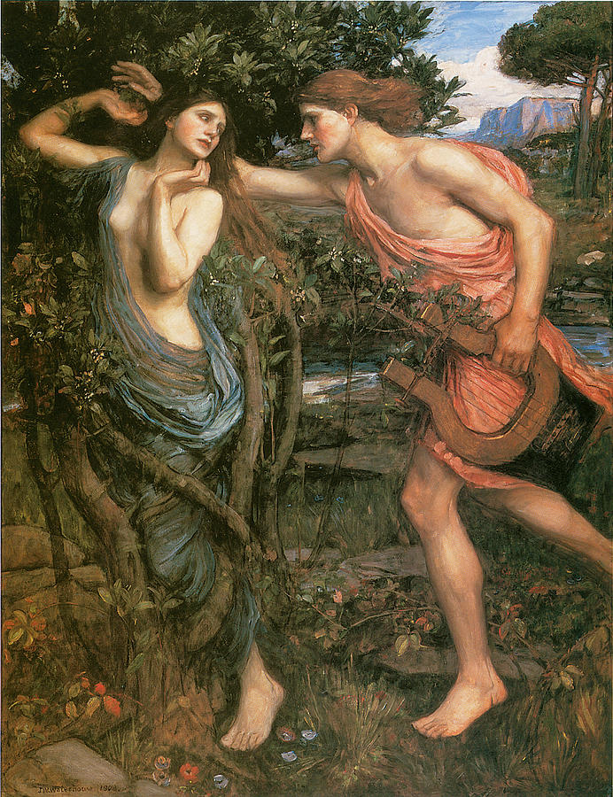 John William Waterhouse Painting - Apollo and Daphne by John William Waterhouse