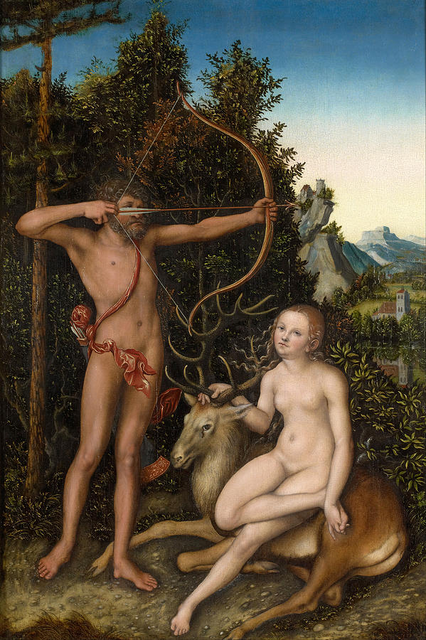 Apollo and Diana Painting by Lucas Cranach the Elder