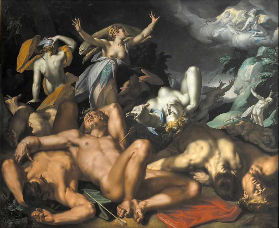 Apollo and Diana Punishing Niobe by Killing her Children Painting by Abraham Bloemaert