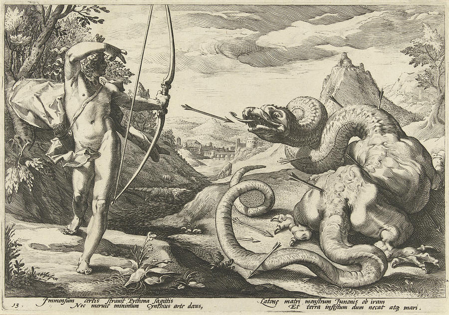 Python Drawing - Apollo Kills With Many Arrows The Giant Serpent Python More by Artokoloro