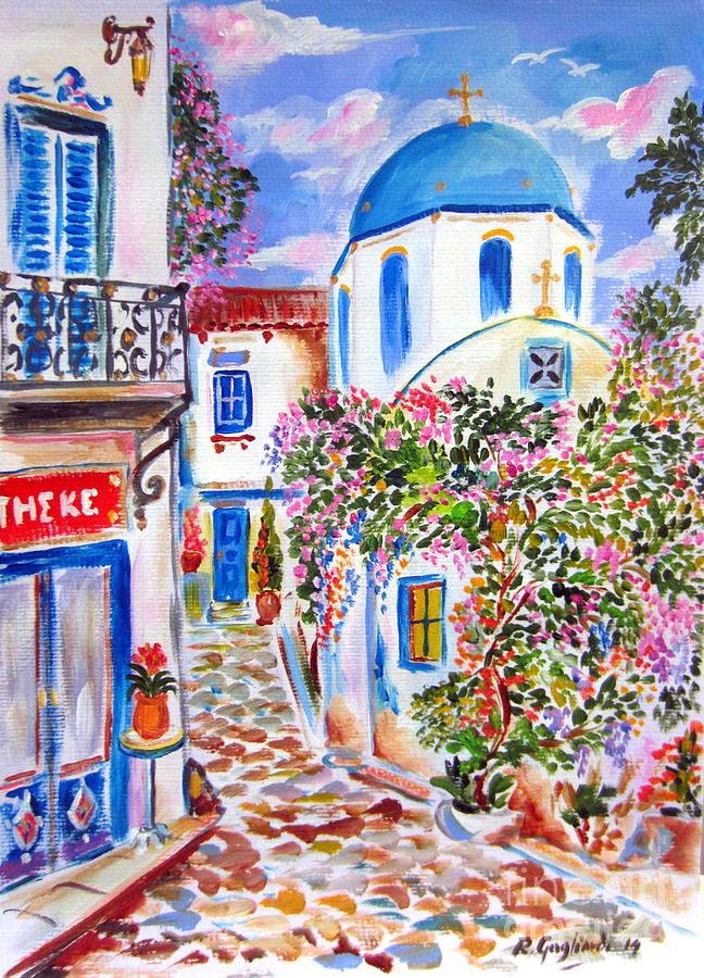 Apotheke in the Greek island Painting by Roberto Gagliardi