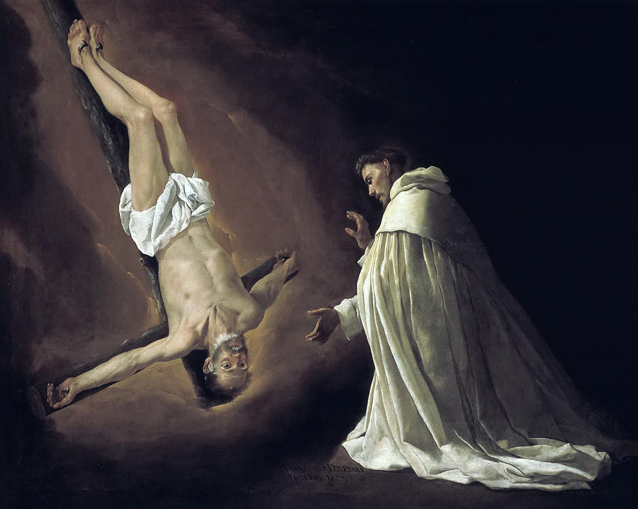 Apparition of Apostle Saint Peter to Saint Peter Nolasco Painting by Francisco de Zurbaran