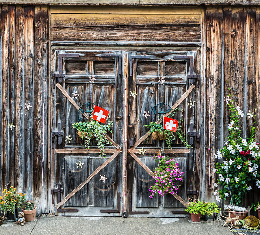 Flower Photograph - Appenzell Barn Door - Switzerland by Gary Whitton