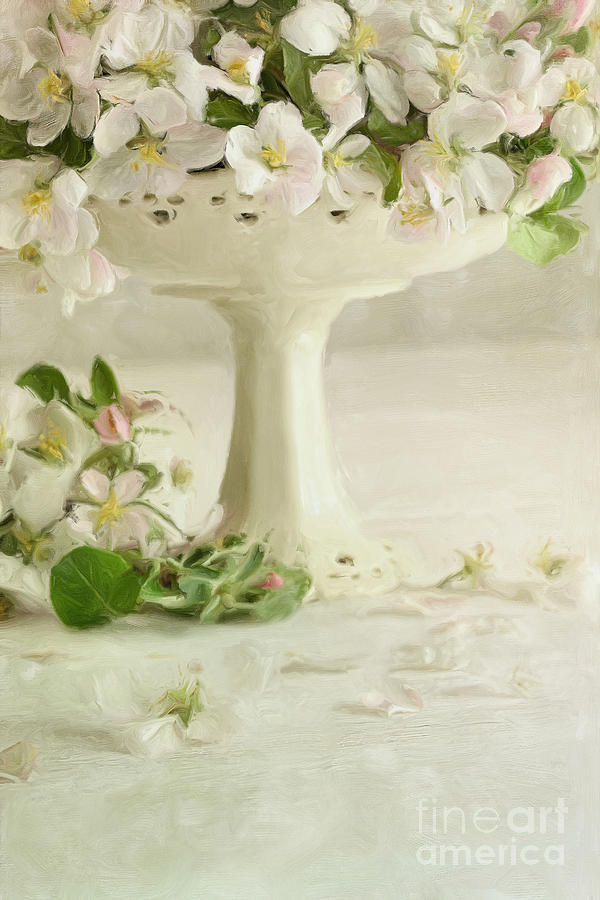 Apple blossom flowers in vase on table/Digital painting  Photograph by Sandra Cunningham