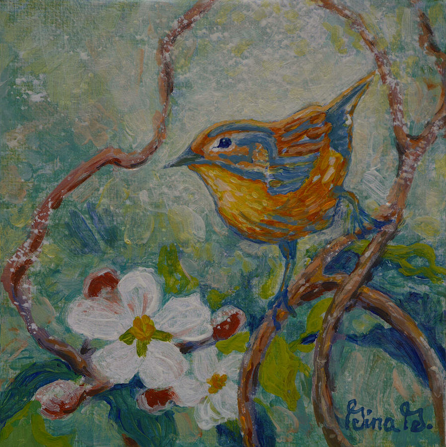 Apple Blossom Perch Painting by Gina Grundemann