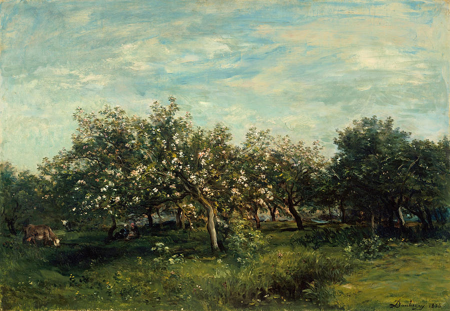 Apple Blossoms Painting by Charles-Francois Daubigny