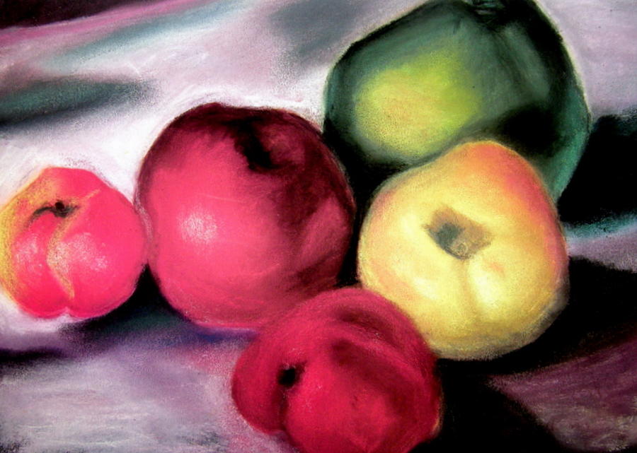 Apples in Three Orig Oil by Georgia OKeefe Rendition in Pastel by Antonia Citrino Pastel by Antonia Citrino