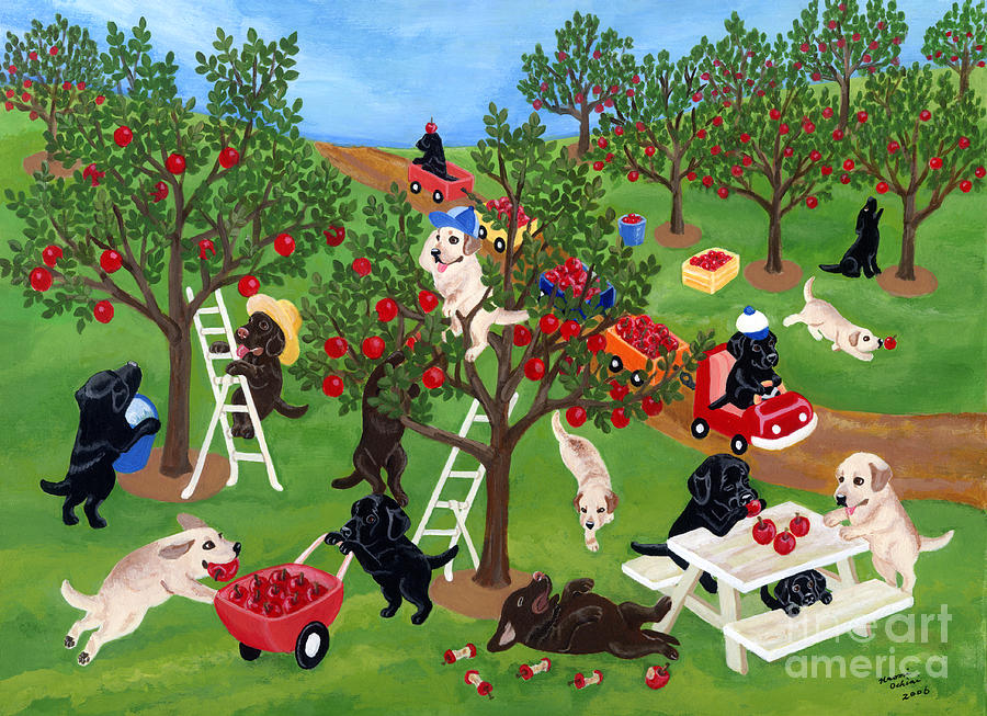Apple Farm Labradors Painting by Naomi Ochiai