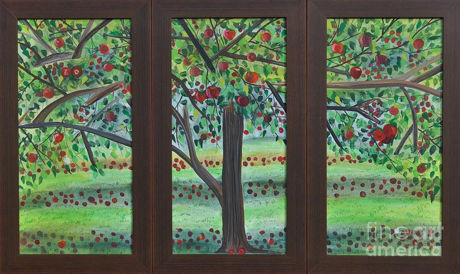 Apple Painting - Apple Harvest Triptyic by Sally Tiska Rice