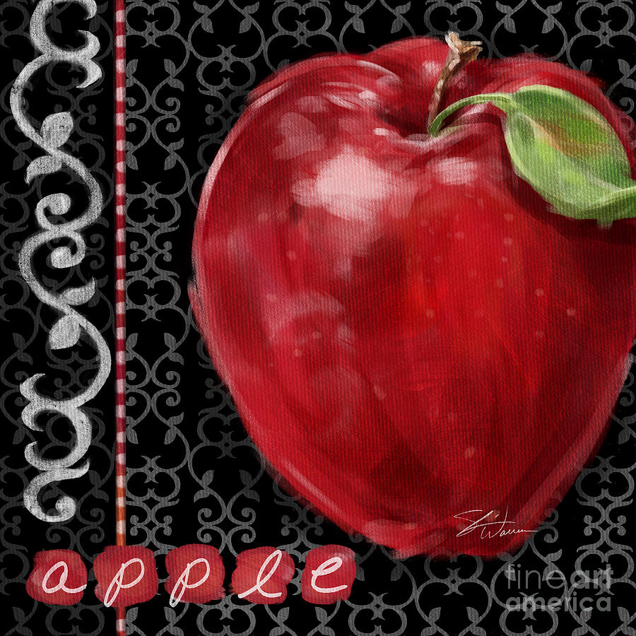 Apple on Black and White Mixed Media by Shari Warren