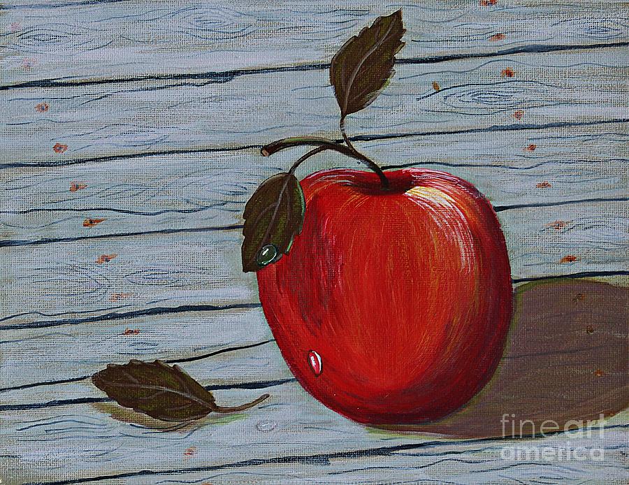 Apple on Board Painting by Barbara A Griffin