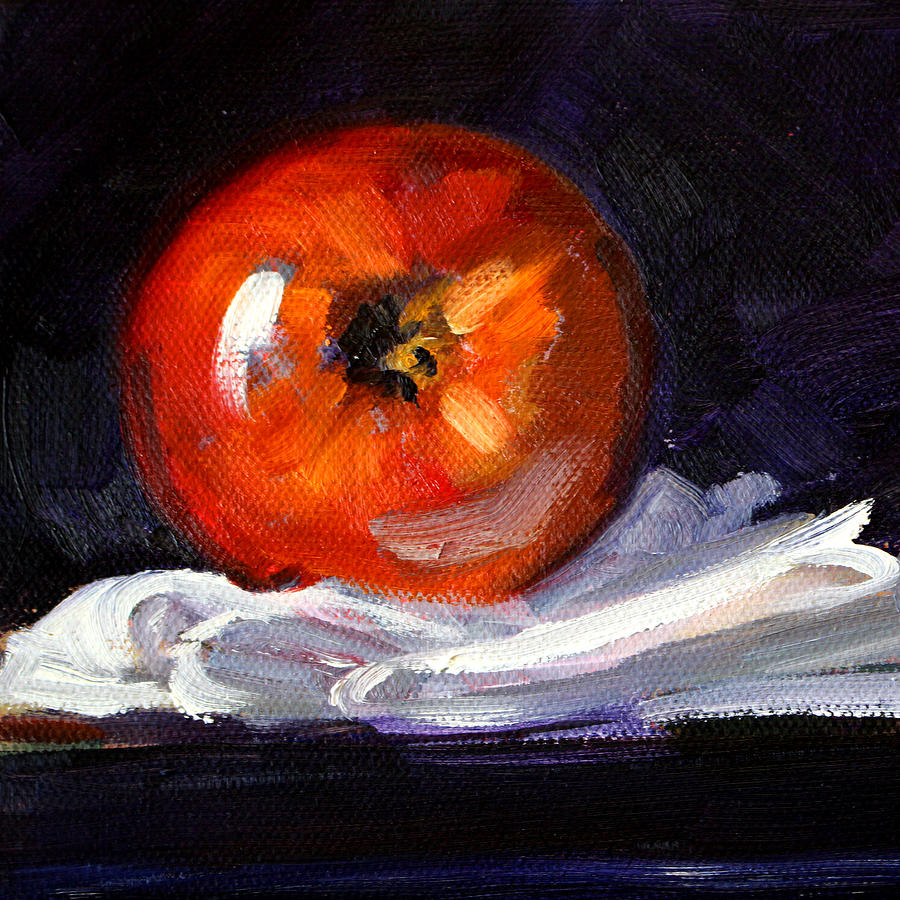 Apple on Linen Painting by Nancy Merkle