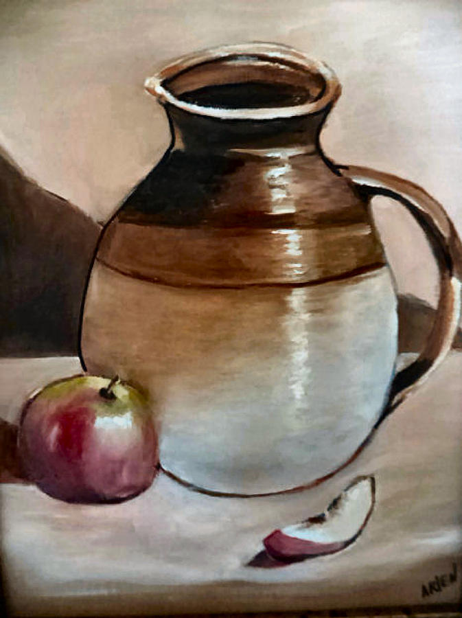 Apple Painting - Apple with Ceramic jug. by Arlen Avernian - Thorensen