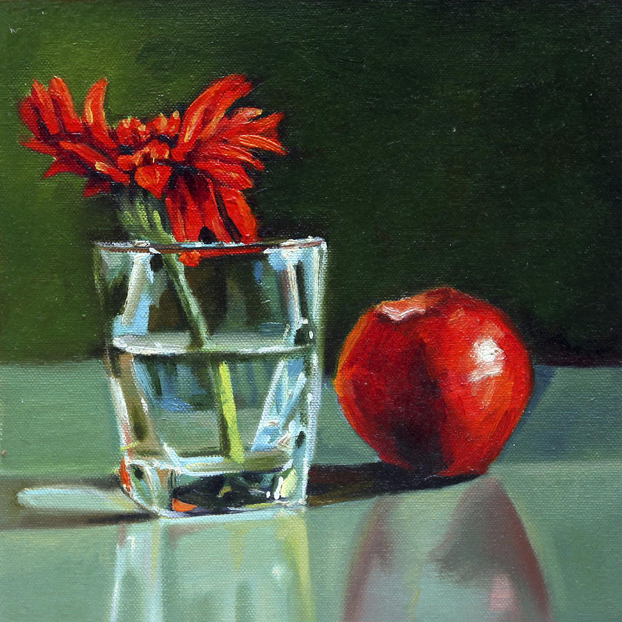 Still Life Painting - Apple With Glass by Sangeeta Takalkar Still Life Painting - Apple With Glass by Sangeeta Takalkar
