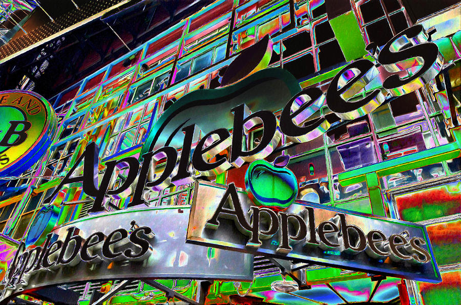 Applebees restaurant sign at new york city Painting by Jeelan Clark