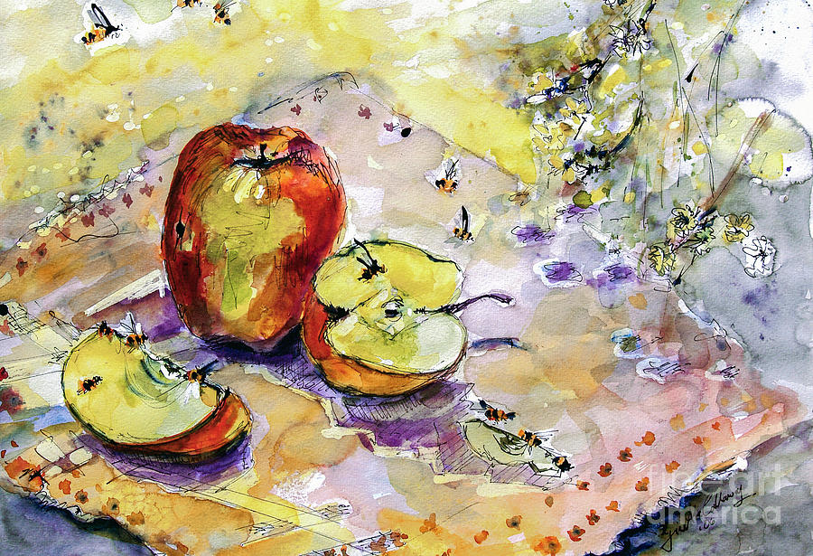 Apples and Bees French Country Painting by Ginette Callaway