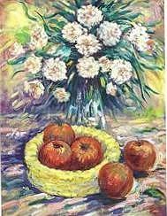 Apples And Flowers Painting by Philip Corley